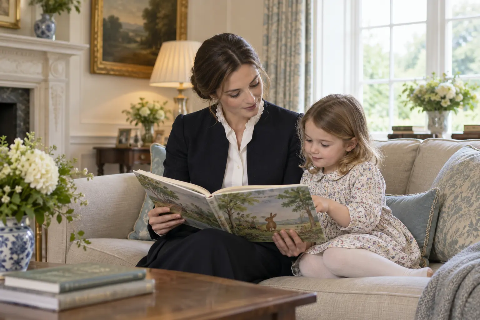 A private nanny reading with a child