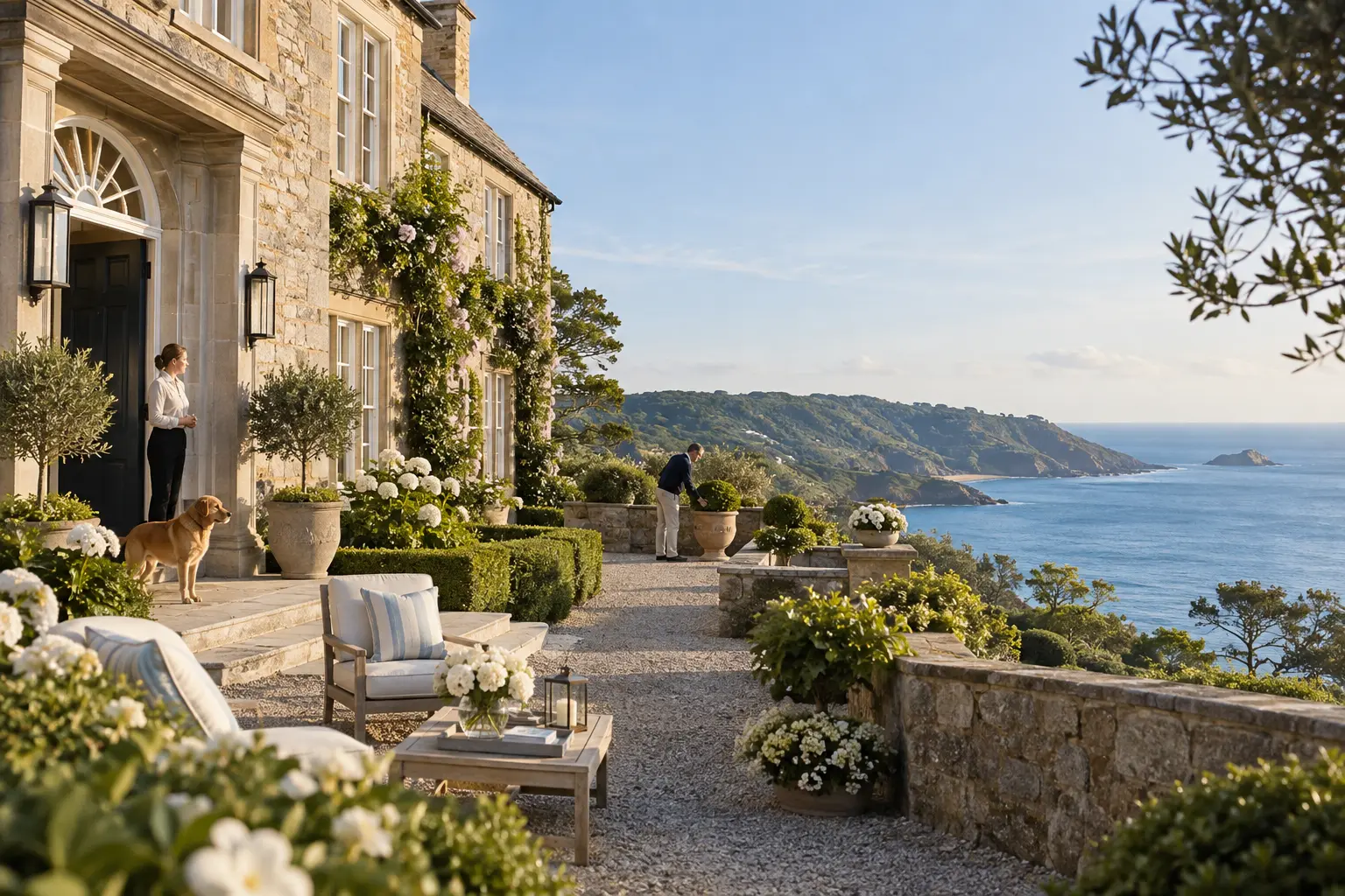 A professionally cared-for coastal residence with discreet household staff